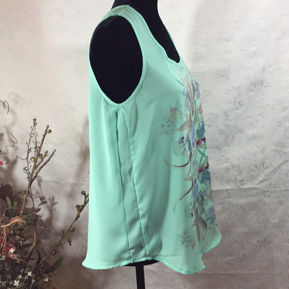 SEMI SHEER TOP MINT GREEN INDIAN ABSTRACT DESIGN SIZE M Pearl - Picture 2 of 7